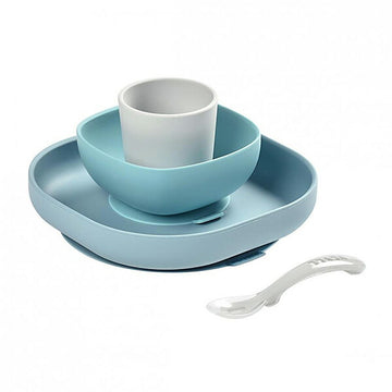 BEABA 吸盤付きシリコン食器セット/4個セット フレンチブルー ベアバ テーブルに吸盤で固定できる【送料無料 沖縄・一部地域を除く】